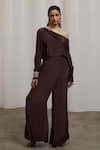 Sheela Suthar_Brown Crepe One Shoulder Top And Pant Set _Online_at_Aza_Fashions