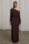 Buy_Sheela Suthar_Brown Crepe One Shoulder Top And Pant Set _Online_at_Aza_Fashions