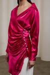 Sheela Suthar_Fuchsia Silk Pearls Collared, V-neck Double-breasted Draped Shirt  _Online_at_Aza_Fashions