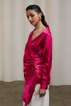 Shop_Sheela Suthar_Fuchsia Silk Pearls Collared, V-neck Double-breasted Draped Shirt  _Online_at_Aza_Fashions