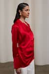 Buy_Sheela Suthar_Red Collared, V-neck Asymmetric Placket Detail Gaji Silk Shirt _Online_at_Aza_Fashions