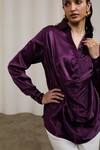 Shop_Sheela Suthar_Purple Silk Cowl Neck, Collared Shirt _Online_at_Aza_Fashions