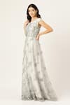 Sayisha_Silver Net Embroidery, Sequins, Fabric Flowers, Pearls Floral Embellished Gown _Online_at_Aza_Fashions
