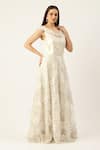 Sayisha_White Net Pearls, Sequins, Embroidery V-neck Floral Gown _Online_at_Aza_Fashions