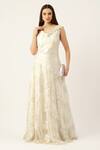Buy_Sayisha_White Net Pearls, Sequins, Embroidery V-neck Floral Gown _Online_at_Aza_Fashions