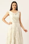 Shop_Sayisha_White Net Pearls, Sequins, Embroidery V-neck Floral Gown _Online_at_Aza_Fashions