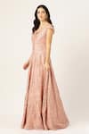 Buy_Sayisha_Peach Net Sequins V-neck Abstract Embellished Gown _Online_at_Aza_Fashions