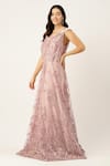 Sayisha_Pink Net Embroidery, Sequins V-neck Floral Gown _Online_at_Aza_Fashions