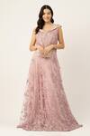 Buy_Sayisha_Pink Net Embroidery, Sequins V-neck Floral Gown _at_Aza_Fashions