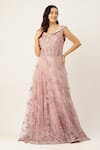 Buy_Sayisha_Pink Net Embroidery, Sequins V-neck Floral Gown _Online_at_Aza_Fashions