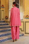 Shop_Label Niti Bothra_Pink Embroidery, Zari, Stones Mandarin Collar, Printed Pheran Short Kurta Set _at_Aza_Fashions