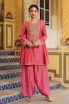 Buy_Label Niti Bothra_Pink Embroidery, Zari, Stones Mandarin Collar, Printed Pheran Short Kurta Set _Online_at_Aza_Fashions