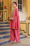 Buy_Label Niti Bothra_Pink Embroidery, Zari, Stones Mandarin Collar, Printed Pheran Short Kurta Set 