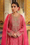 Label Niti Bothra_Pink Embroidery, Zari, Stones Mandarin Collar, Printed Pheran Short Kurta Set _Online