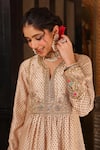 Shop_Label Niti Bothra_Ivory Tencel, Silk Embroidery, Metallic Thread, Stones Printed Kurta And Pant Set 