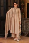 Label Niti Bothra_Ivory Tencel, Silk Embroidery, Metallic Thread, Stones Printed Kurta And Pant Set _Online