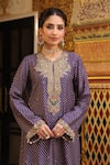 Buy_Label Niti Bothra_Purple Tencel, Silk Embroidery, Printed Pakhi Yoke Straight Kurta And Pant Set _Online_at_Aza_Fashions