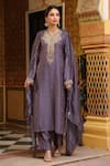 Shop_Label Niti Bothra_Purple Tencel, Silk Embroidery, Printed Pakhi Yoke Straight Kurta And Pant Set _Online_at_Aza_Fashions