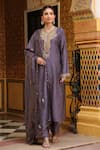 Buy_Label Niti Bothra_Purple Tencel, Silk Embroidery, Printed Pakhi Yoke Straight Kurta And Pant Set _at_Aza_Fashions