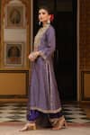 Buy_Label Niti Bothra_Purple Silk, Tencel, Organza Embroidery, Printed Pakhi Yoke Straight Kurta Set _Online_at_Aza_Fashions