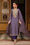 Buy_Label Niti Bothra_Purple Silk, Tencel, Organza Embroidery, Printed Pakhi Yoke Straight Kurta Set _at_Aza_Fashions