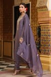 Buy_Label Niti Bothra_Purple Silk, Tencel, Organza Embroidery, Printed Pakhi Yoke Straight Kurta Set 