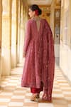 Shop_Label Niti Bothra_Maroon Silk, , Silk, Organza Zari, Printed Anarkali Set _at_Aza_Fashions