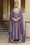 Buy_Label Niti Bothra_Purple Silk, , Silk, Organza Embroidery, Printed Angarkha Set _at_Aza_Fashions