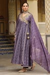 Buy_Label Niti Bothra_Purple Silk, , Silk, Organza Embroidery, Printed Angarkha Set _Online_at_Aza_Fashions