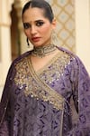 Shop_Label Niti Bothra_Purple Silk, , Silk, Organza Embroidery, Printed Angarkha Set _Online_at_Aza_Fashions