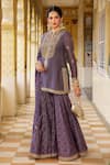Label Niti Bothra_Purple Silk, Chanderi, Organza Embroidery, Zari, Stones Printed Sharara Set _Online_at_Aza_Fashions