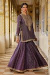 Buy_Label Niti Bothra_Purple Silk, Chanderi, Organza Embroidery, Zari, Stones Printed Sharara Set _Online_at_Aza_Fashions
