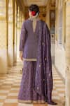 Shop_Label Niti Bothra_Purple Silk, Chanderi, Organza Embroidery, Zari, Stones Printed Sharara Set _at_Aza_Fashions