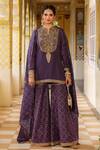 Label Niti Bothra_Purple Silk, Chanderi, Organza Embroidery, Zari, Stones Printed Sharara Set _at_Aza_Fashions
