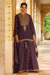 Buy_Label Niti Bothra_Purple Silk, Chanderi, Organza Embroidery, Zari, Stones Printed Sharara Set _at_Aza_Fashions