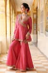 Label Niti Bothra_Pink Silk, , Silk, Organza Printed Angrakha Sharara Set _Online_at_Aza_Fashions