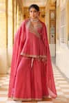 Buy_Label Niti Bothra_Pink Silk, , Silk, Organza Printed Angrakha Sharara Set _at_Aza_Fashions