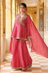Shop_Label Niti Bothra_Pink Silk, , Silk, Organza Printed Angrakha Sharara Set _Online_at_Aza_Fashions