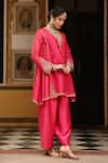 Shop_Label Niti Bothra_Pink Organza Embroidery Split V-neck Pheran Short Kurta Set _Online_at_Aza_Fashions