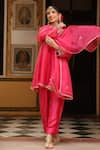 Label Niti Bothra_Pink Organza Embroidery Split V-neck Pheran Short Kurta Set _at_Aza_Fashions