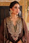 Buy_Label Niti Bothra_Brown Organza Embroidery, Sequins, Zari Split Pakhi Yoke Pheran Long Kurta Set _Online_at_Aza_Fashions