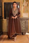 Buy_Label Niti Bothra_Brown Organza Embroidery, Sequins, Zari Split Pakhi Yoke Pheran Long Kurta Set _at_Aza_Fashions