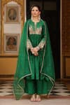 Buy_Label Niti Bothra_Green Silk, Tencel Applique, Zari, Stones Split Embroidered Kurta And Pant Set _at_Aza_Fashions