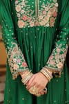 Buy_Label Niti Bothra_Green Silk, Tencel Applique, Zari, Stones Split Embroidered Kurta And Pant Set 