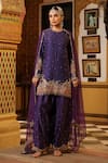 Buy_Label Niti Bothra_Purple Silk, Organza Applique, Embroidery, Zari, Sequins Mayur Short Kurta Set _Online_at_Aza_Fashions