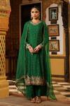 Buy_Label Niti Bothra_Green Silk, Organza Applique, Embroidery, Zari, Stones Round Mayur Kurta Set _at_Aza_Fashions
