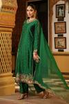 Label Niti Bothra_Green Silk, Organza Applique, Embroidery, Zari, Stones Round Mayur Kurta Set _Online_at_Aza_Fashions