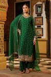 Buy_Label Niti Bothra_Green Silk, Organza Applique, Embroidery, Zari, Stones Round Mayur Kurta Set _Online_at_Aza_Fashions
