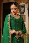 Shop_Label Niti Bothra_Green Silk, Organza Embroidery, Zari, Tassels Round Neck Applique Kurta Set _at_Aza_Fashions
