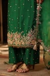 Label Niti Bothra_Green Silk, Organza Embroidery, Zari, Tassels Round Neck Applique Kurta Set _Online_at_Aza_Fashions